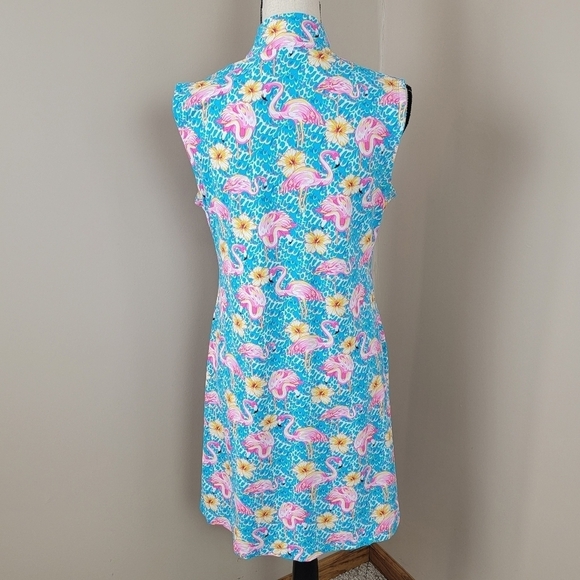IBKUL Pink Flamingo/Floral Print Mock Neck Zip Sleeveless Golf Dress Sz M - Picture 5 of 14